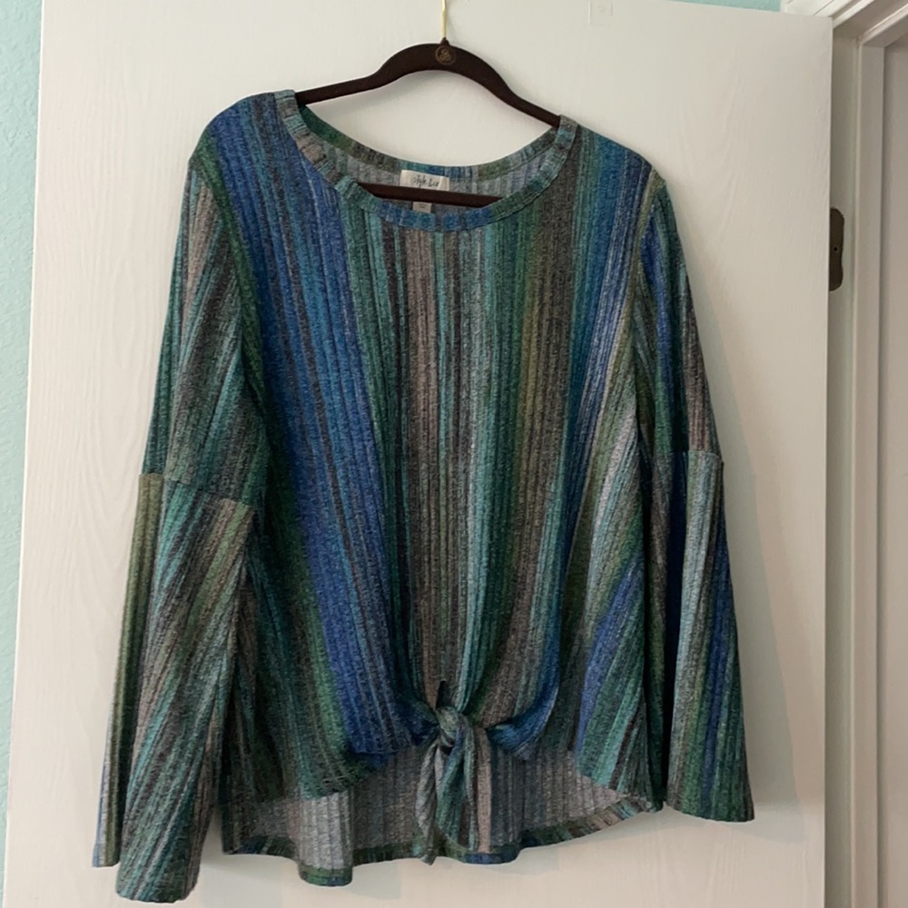 Multi colored lightweight sweater with Tie front